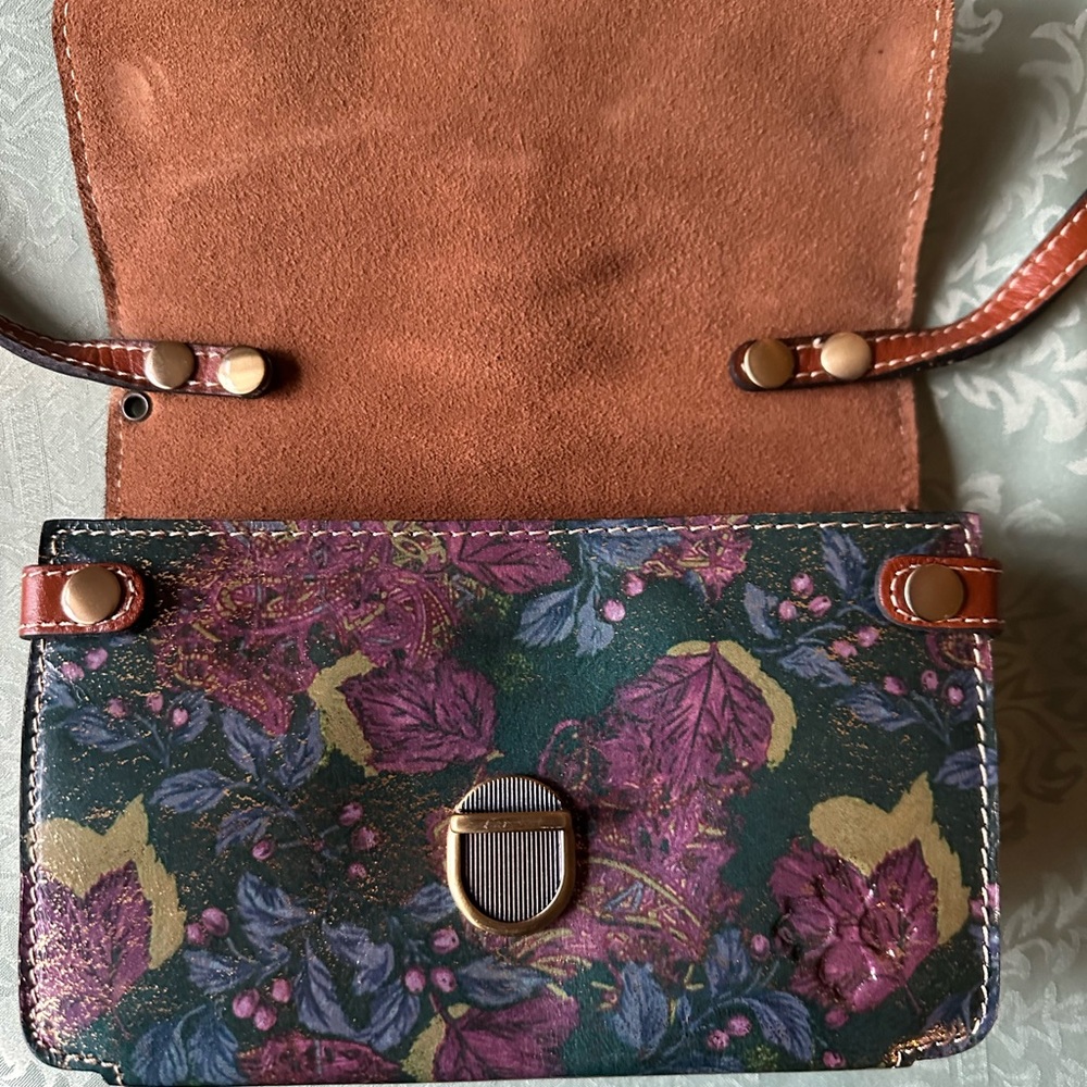 Patricia Nash Floral Crossbody in Green, Purple & Tan